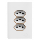 Cj Tomada Tripla 10a 4x2 - Novara Branco C/ Ouro Rose